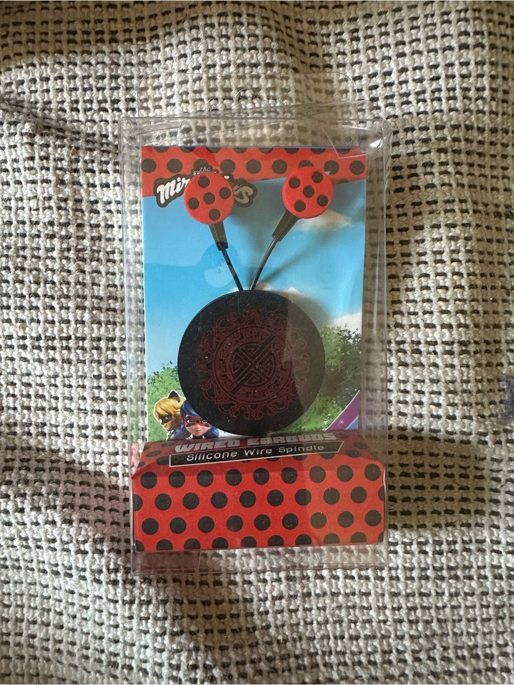Red Polka Dot Miraculous Ladybug Wired Earbuds with Cable Spindle